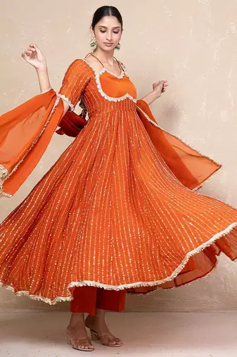 Orange anarkali set