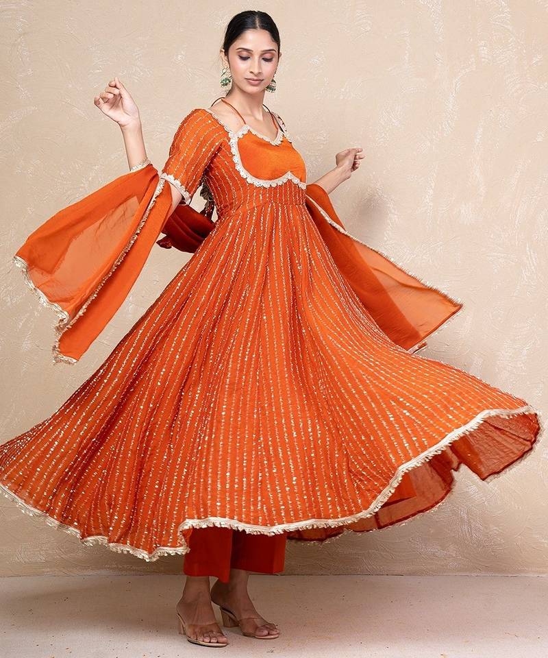 Orange anarkali set