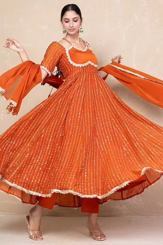 Orange anarkali set