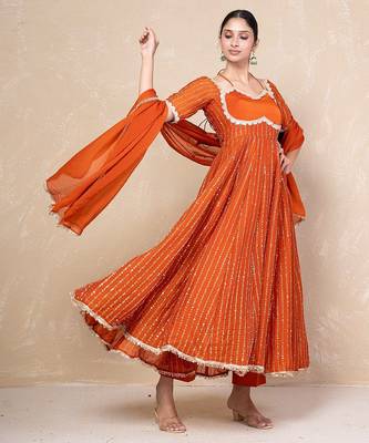 Orange anarkali set 3