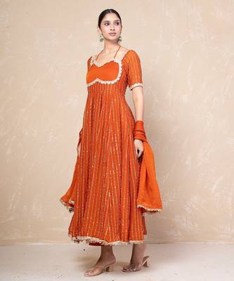 Orange anarkali set 4