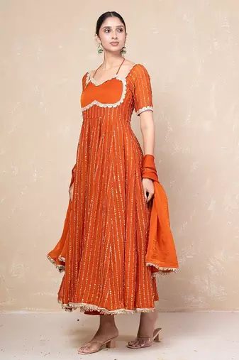 Orange anarkali set