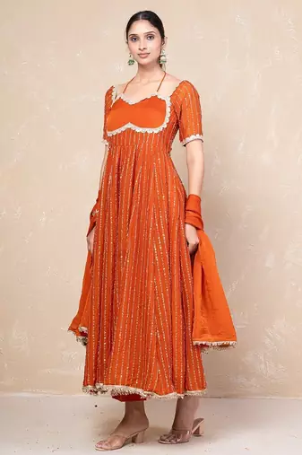 Orange anarkali set