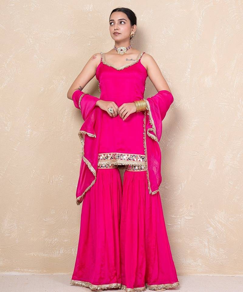 Pink short kurti with garara