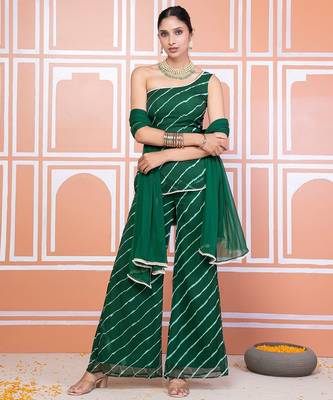 Green one shoulder kurta set 1