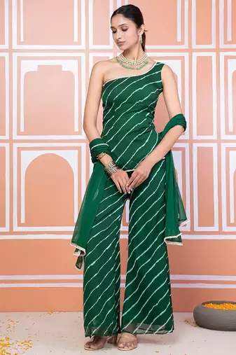 Green one shoulder kurta set