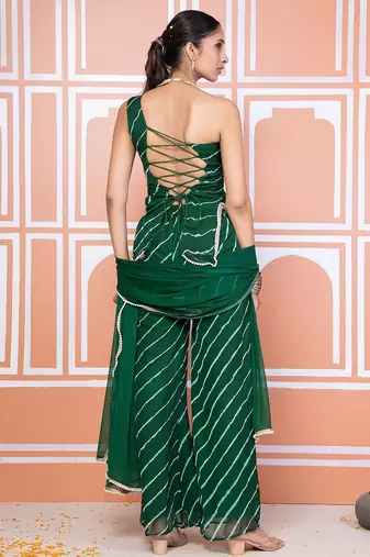 Green one shoulder kurta set