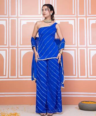 Blue one shoulder kurta set 1