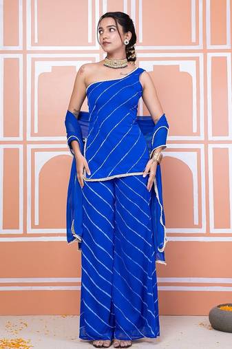 Blue one shoulder kurta set