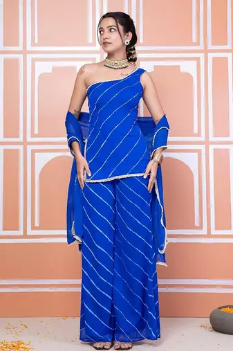 Blue one shoulder kurta set