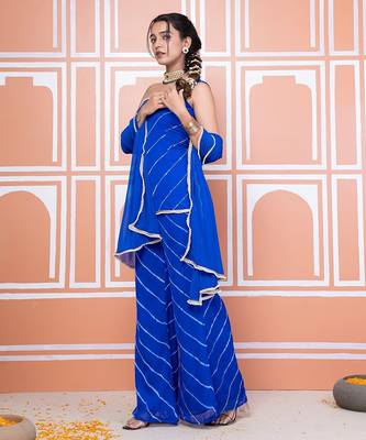 Blue one shoulder kurta set 2