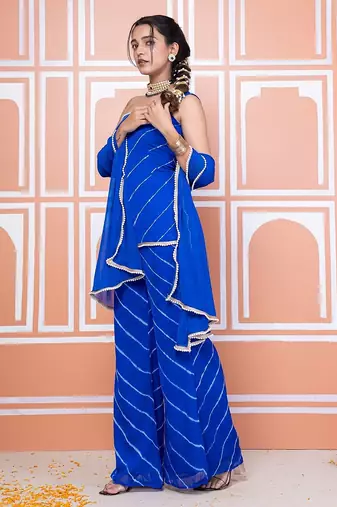Blue one shoulder kurta set