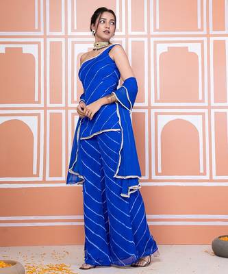 Blue one shoulder kurta set 3