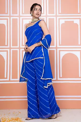 Blue one shoulder kurta set
