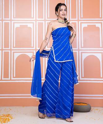 Blue one shoulder kurta set 4