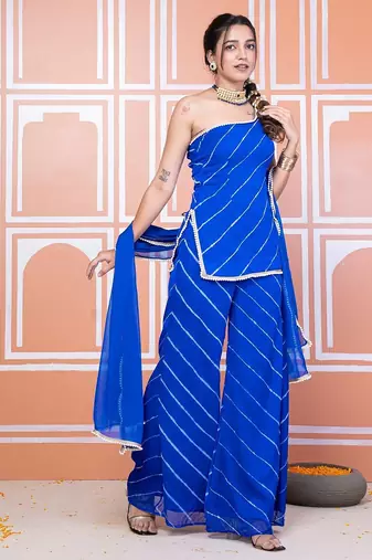 Blue one shoulder kurta set
