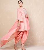 Peach mirror kurta set with dhoti