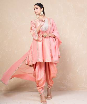 Peach mirror kurta set with dhoti 2