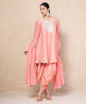 Peach mirror kurta set with dhoti 3