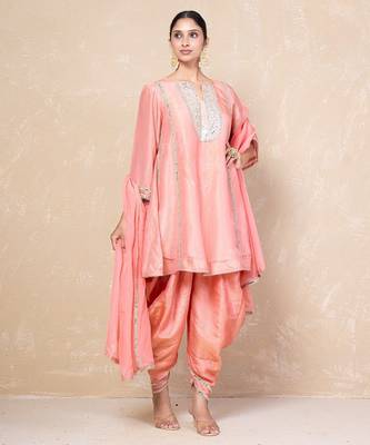 Peach mirror kurta set with dhoti 4