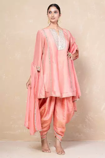 Peach mirror kurta set with dhoti