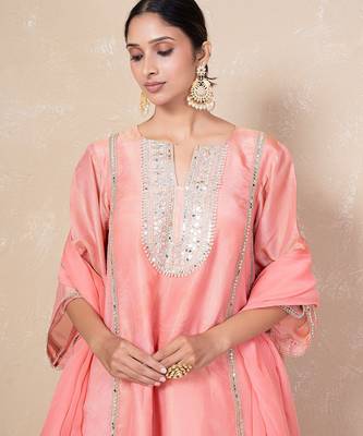 Peach mirror kurta set with dhoti 5