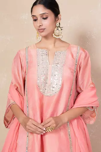 Peach mirror kurta set with dhoti