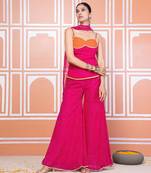 Pink lehariya short kurti with sharara