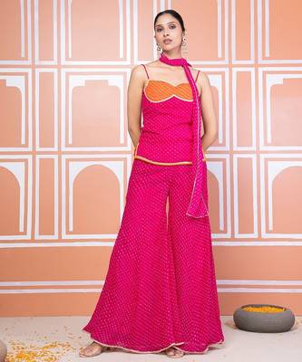 Pink lehariya short kurti with sharara 2