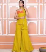 Lime green lehariya short kurti with sharara