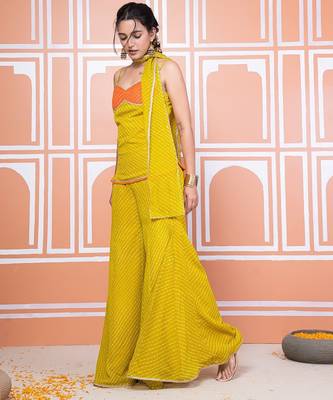 Lime green lehariya short kurti with sharara 4