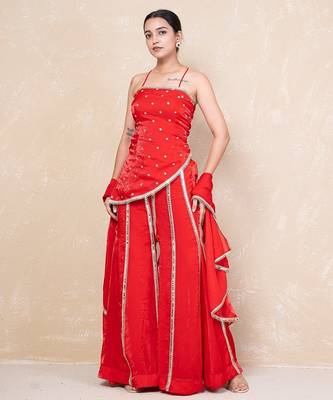 Red short kurti with sharara 1