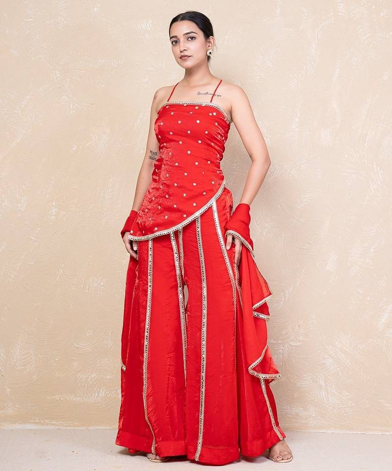 Red short kurti with sharara