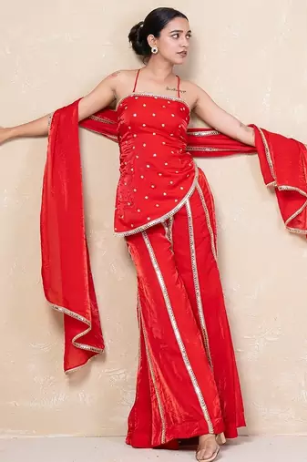 Red short kurti with sharara