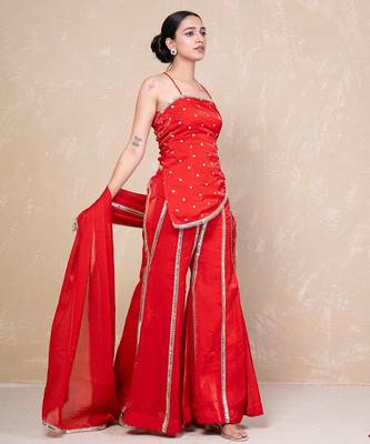 Red short kurti with sharara 3