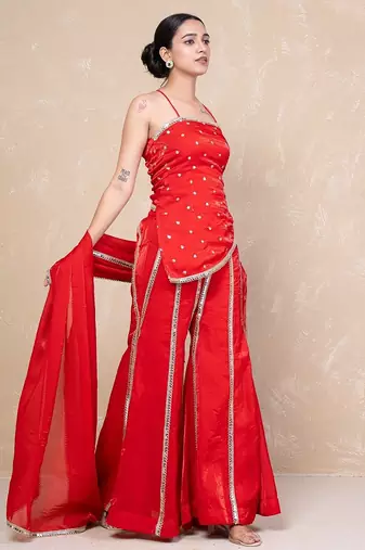 Red short kurti with sharara