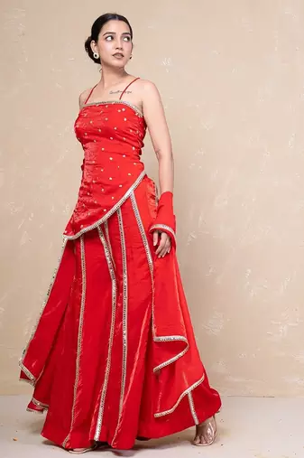 Red short kurti with sharara
