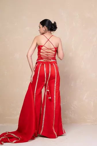 Red short kurti with sharara
