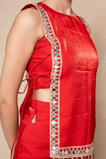 Red mirror kurti with sharara