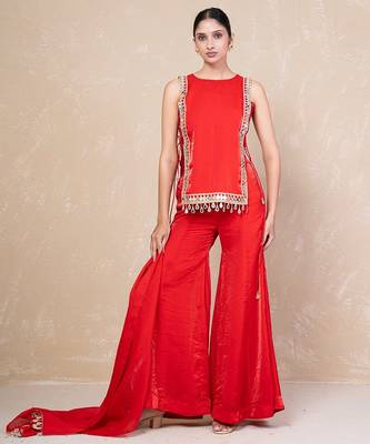 Red mirror kurti with sharara 2