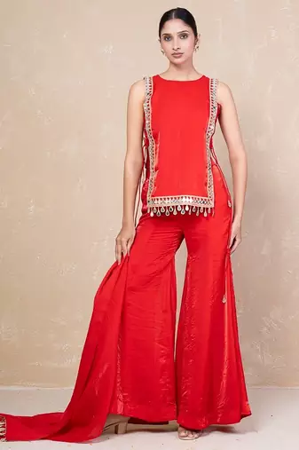 Red mirror kurti with sharara
