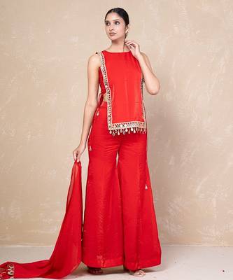 Red mirror kurti with sharara 3
