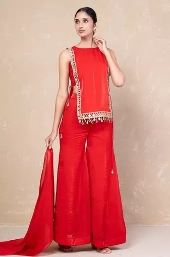 Red mirror kurti with sharara