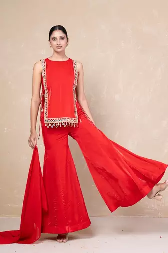 Red mirror kurti with sharara