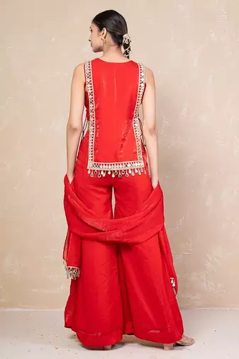 Red mirror kurti with sharara