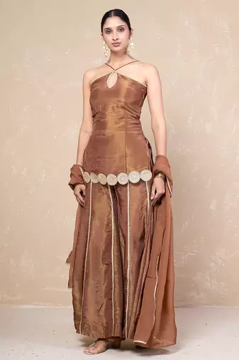 Brown short kurti with sharara