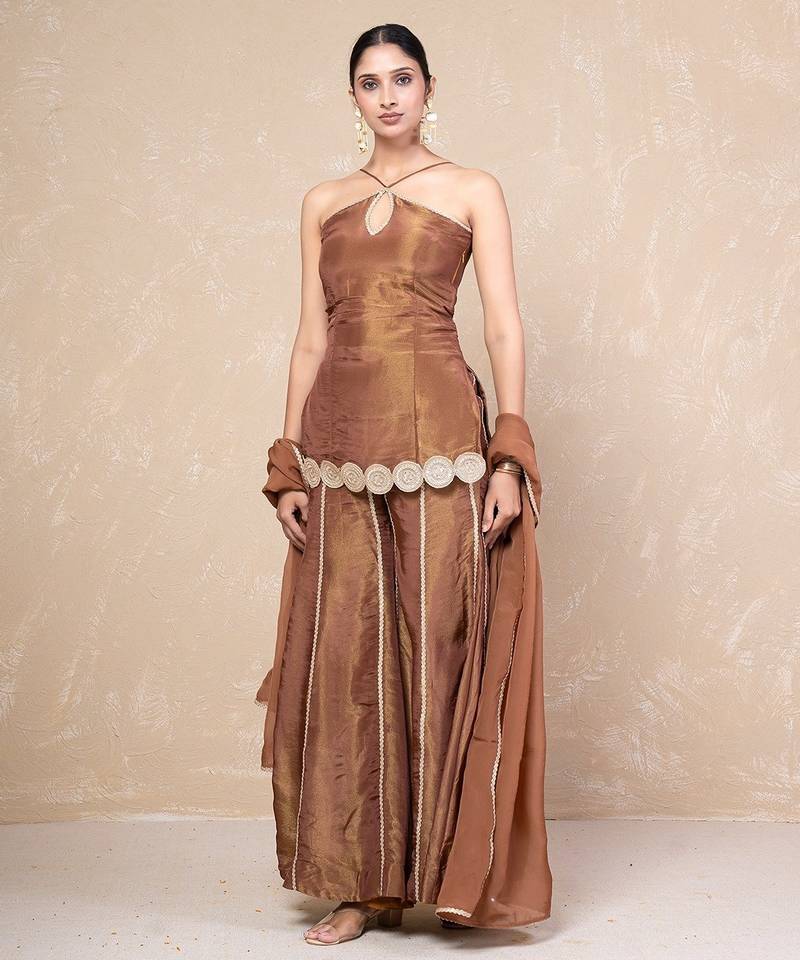 Brown short kurti with sharara