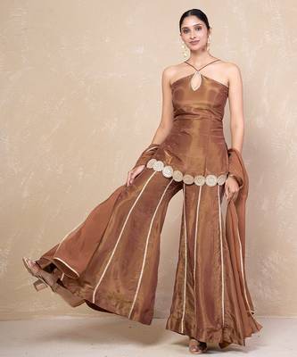 Brown short kurti with sharara 2