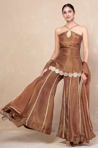 Brown short kurti with sharara