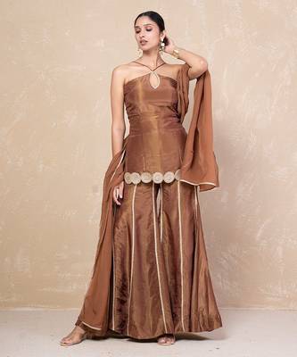 Brown short kurti with sharara 3